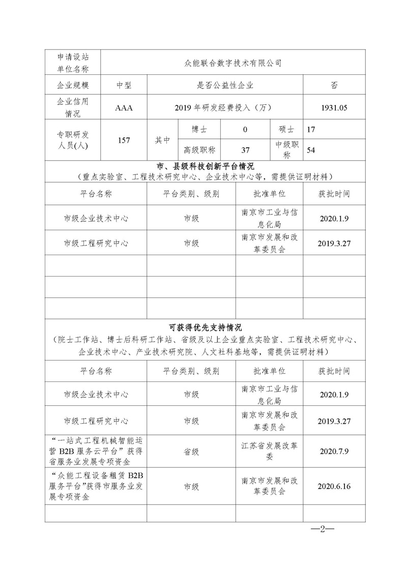關于申請2020年江蘇省研究生工作站的公示
